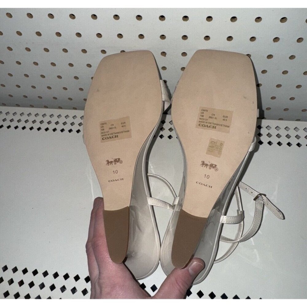 Coach Cait Womens Leather Open Square Toe Wedge Sandals Slides Size 10 B White - Picture 7 of 8